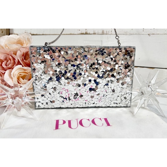 Emilio Pucci Rare Glitter Lucite 3-D Logo Box Clutch/Shoulder Bag - Picture 3 of 16